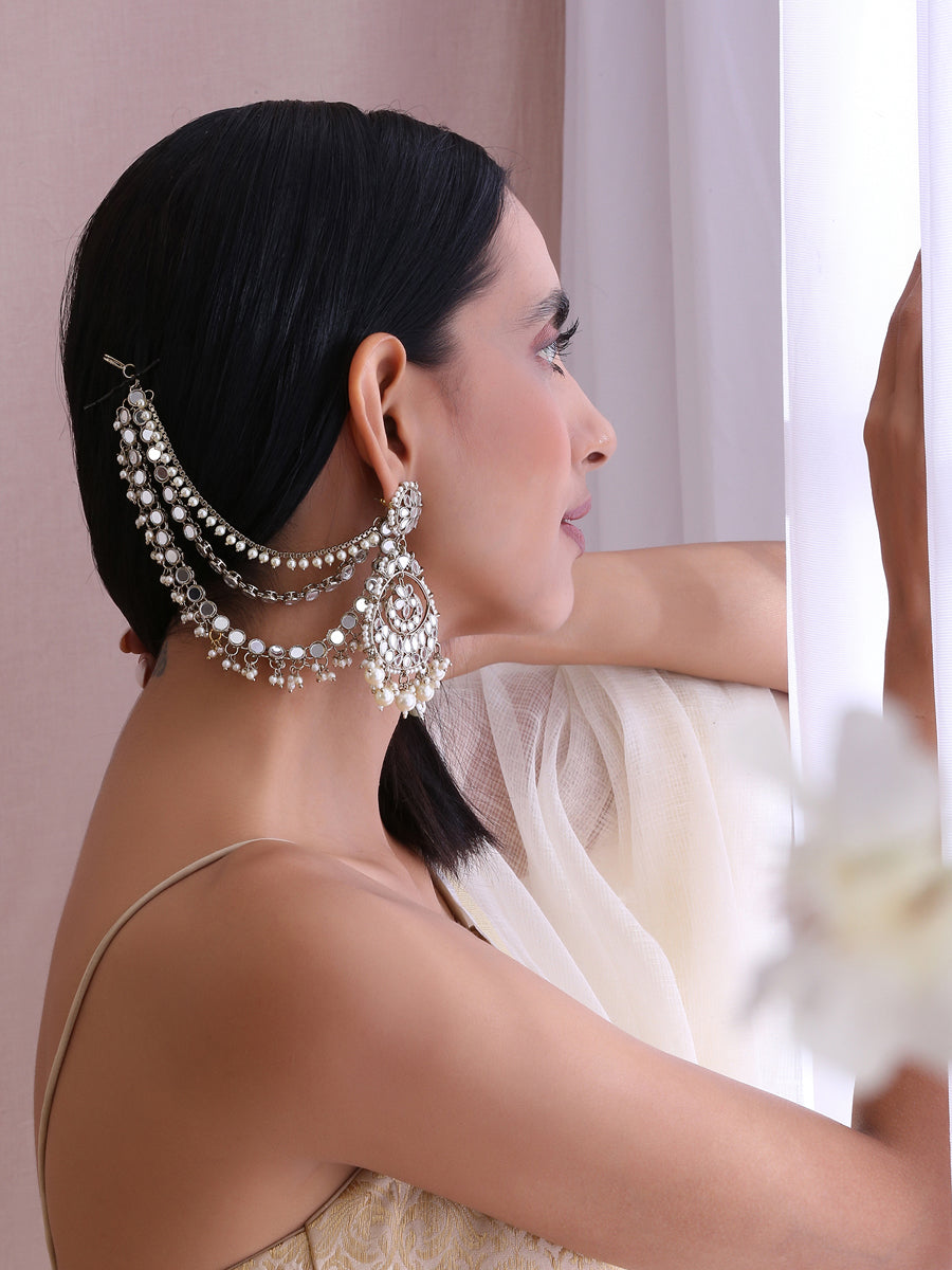 Kundan Hair Chain Earrings Jhumkas With Hair Chain Bridesmaid Earrings Gift  Earring - Etsy